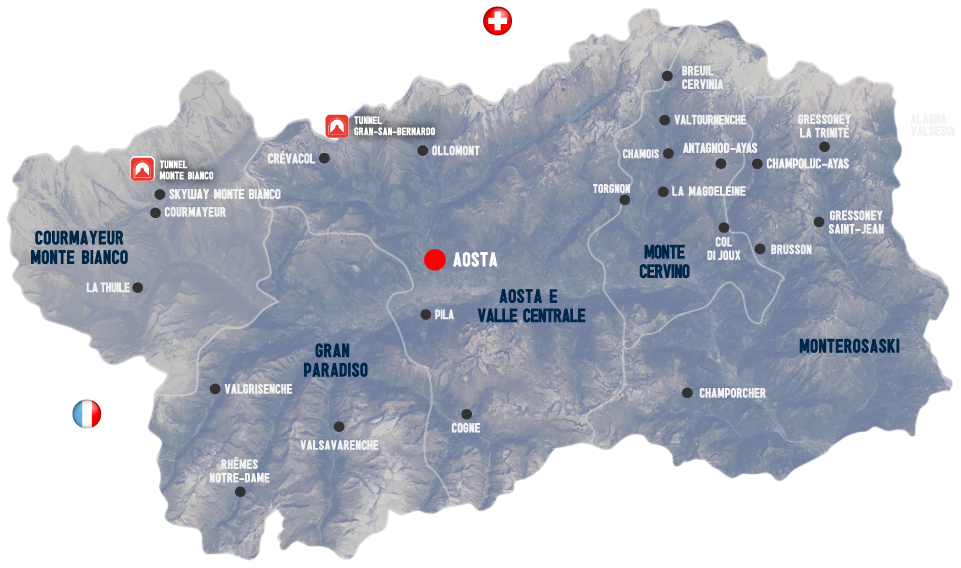 carte des remontées mécaniques de la Vallée d'Aoste